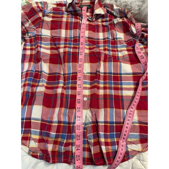 VTG Lauren Ralph Lauren Womens M Plaid Silk Button-Down Shirt  LOGO School girl - Picture 8 of 10